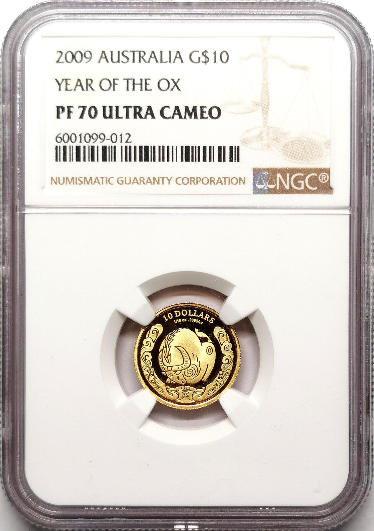 凡希社世界钱币微拍第二百七十二期 2009澳大利亚生肖牛年10元纪念金币NGC-PF70UC顶级品相！