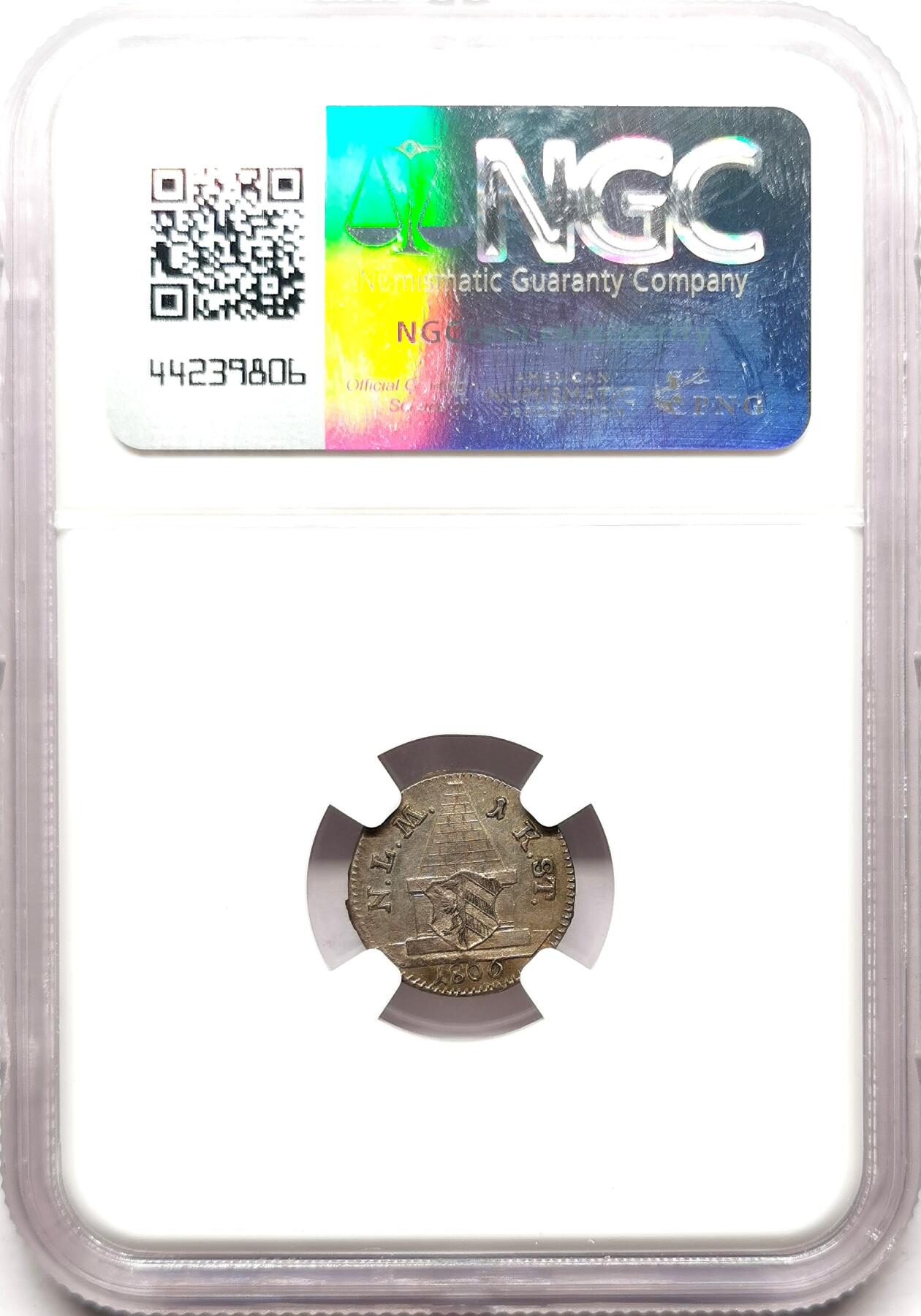 凡希社世界钱币微拍第二百七十二期 1806纽伦堡自由市玫瑰丛1K银辅币NGC-MS62，特别图案一年型，稀有品相收藏级！