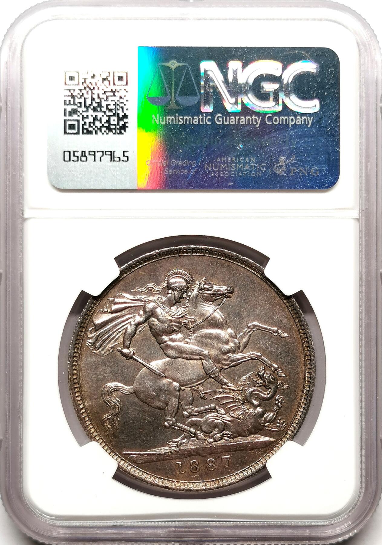 凡希社世界钱币微拍第二百七十二期 荐！1887英国老维高冠马剑NGC-MS62，深色酱彩！