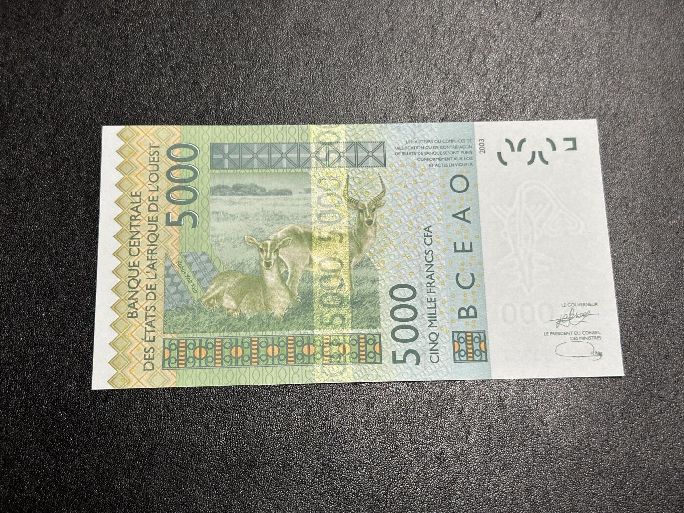 《外钞收藏家》第三百八十二期 2003年西非5000法郎 全新 UNC  A冠