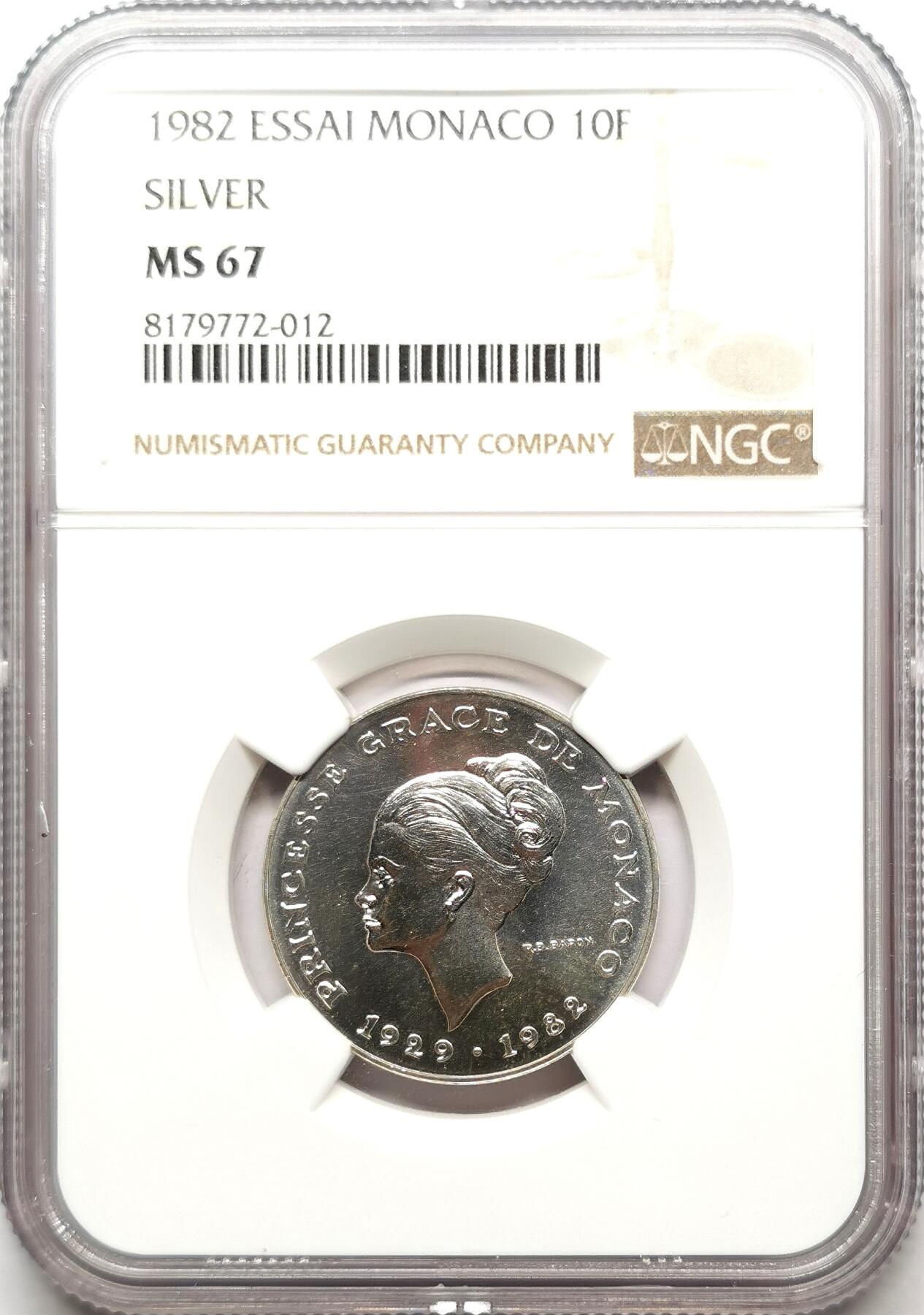 凡希社世界钱币微拍第二百七十二期 1982摩纳哥10法郎essai银样NGC-MS67