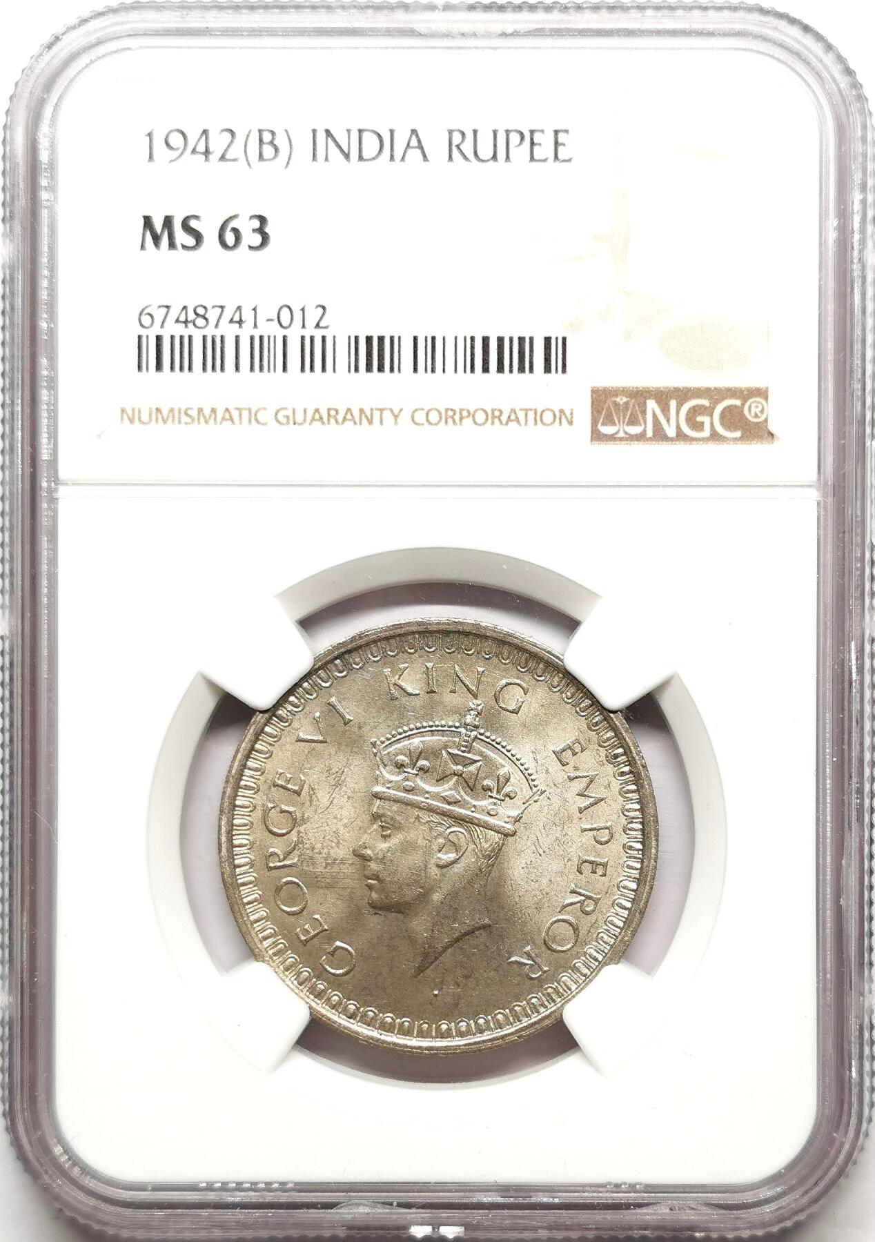 凡希社世界钱币微拍第二百七十二期 1942英属印度乔六卢比NGC-MS63