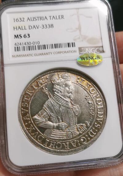 凡希社世界钱币微拍第二百七十二期 荐！1632神圣罗马帝国上奥地利利奥波德五世戎装像泰勒大银NGC-MS63