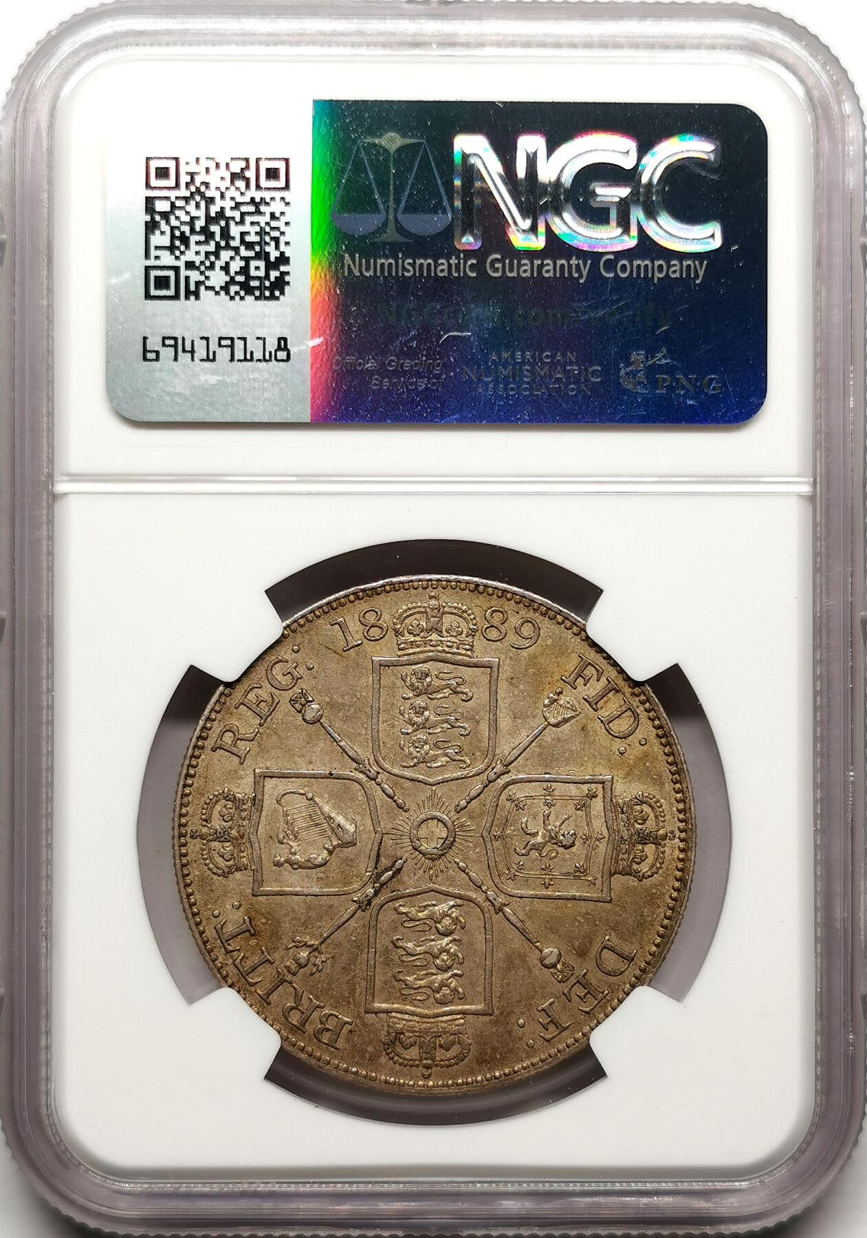 凡希社世界钱币微拍第二百七十二期 1889英国老维高冠双佛罗林大银NGC-AU58