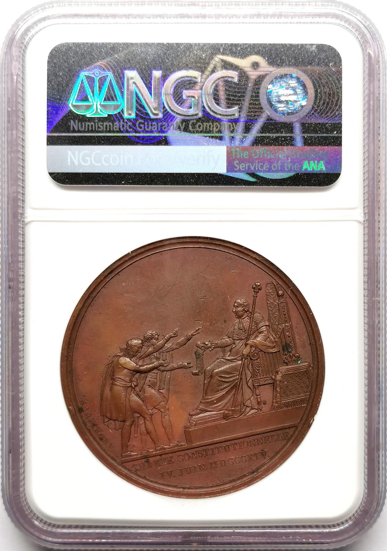 凡希社世界钱币微拍第二百七十二期 1814法国路易十八颁布1814宪章纪念铜章NGC-MS63