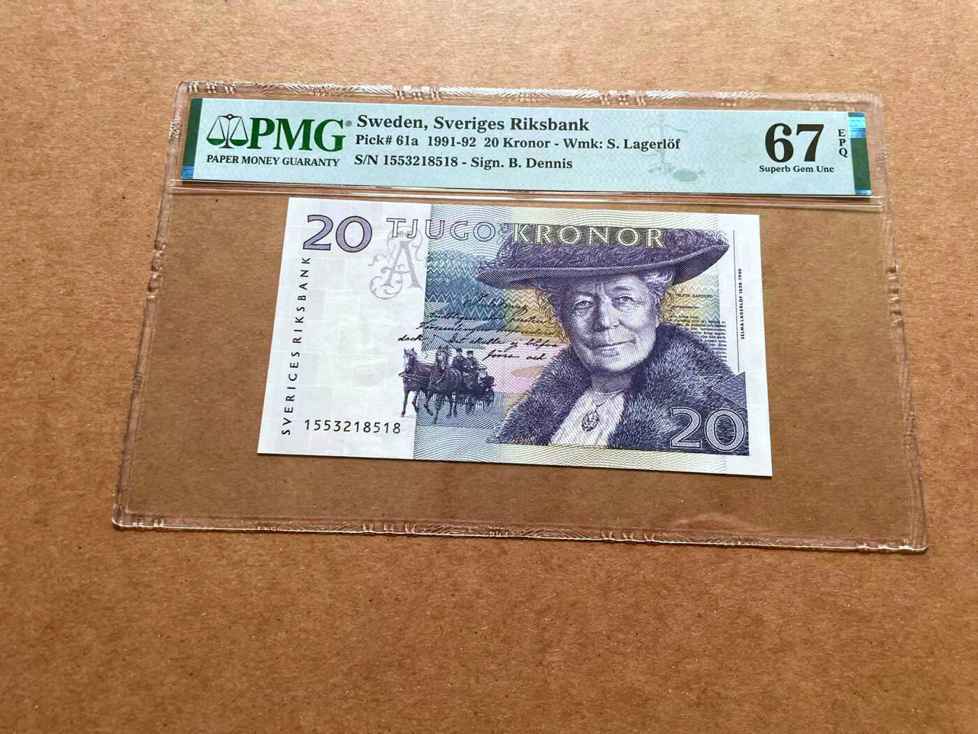 【Blue Auction】✨世界纸币精拍第489期【精】 【a版无47】瑞典 1991-92年20克朗 PMG67EPQ 高分