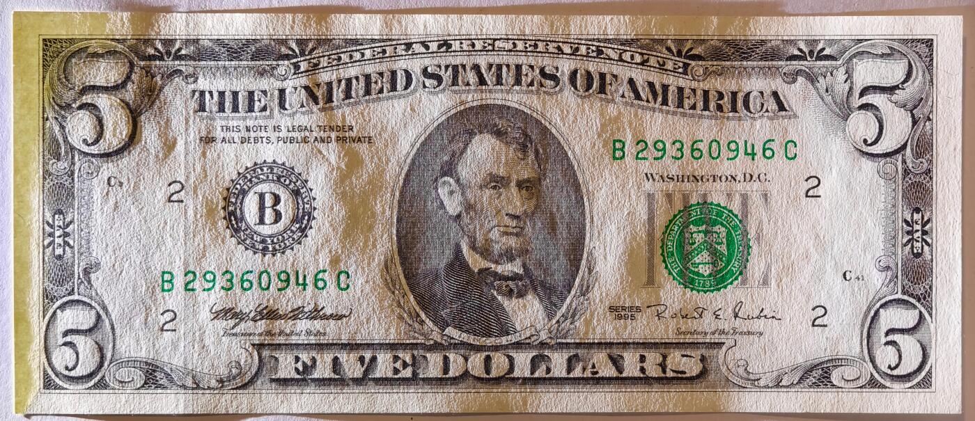 紫瑗钱币——第363期拍卖——纸币场 美国 1995年 B版 无序列 亚伯拉罕·林肯 5美元 小头版 UNC