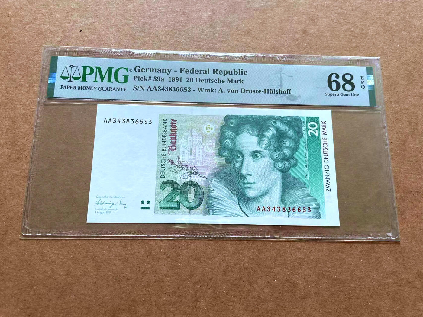 【Blue Auction】✨世界纸币精拍第489期【精】 【AA冠a版】德国 1991年20马克 PMG68EPQ 超高分 