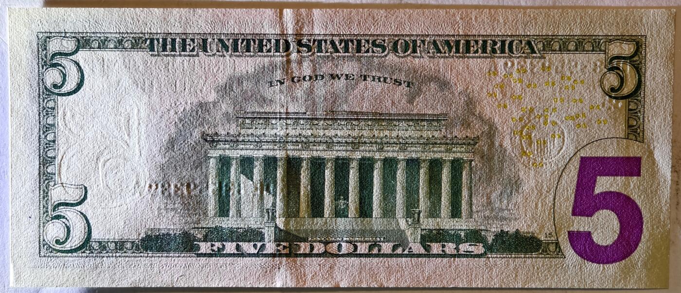 紫瑗钱币——第363期拍卖——纸币场 美国 2021年 E版 无序列 亚伯拉罕·林肯 5美元 彩色版 UNC