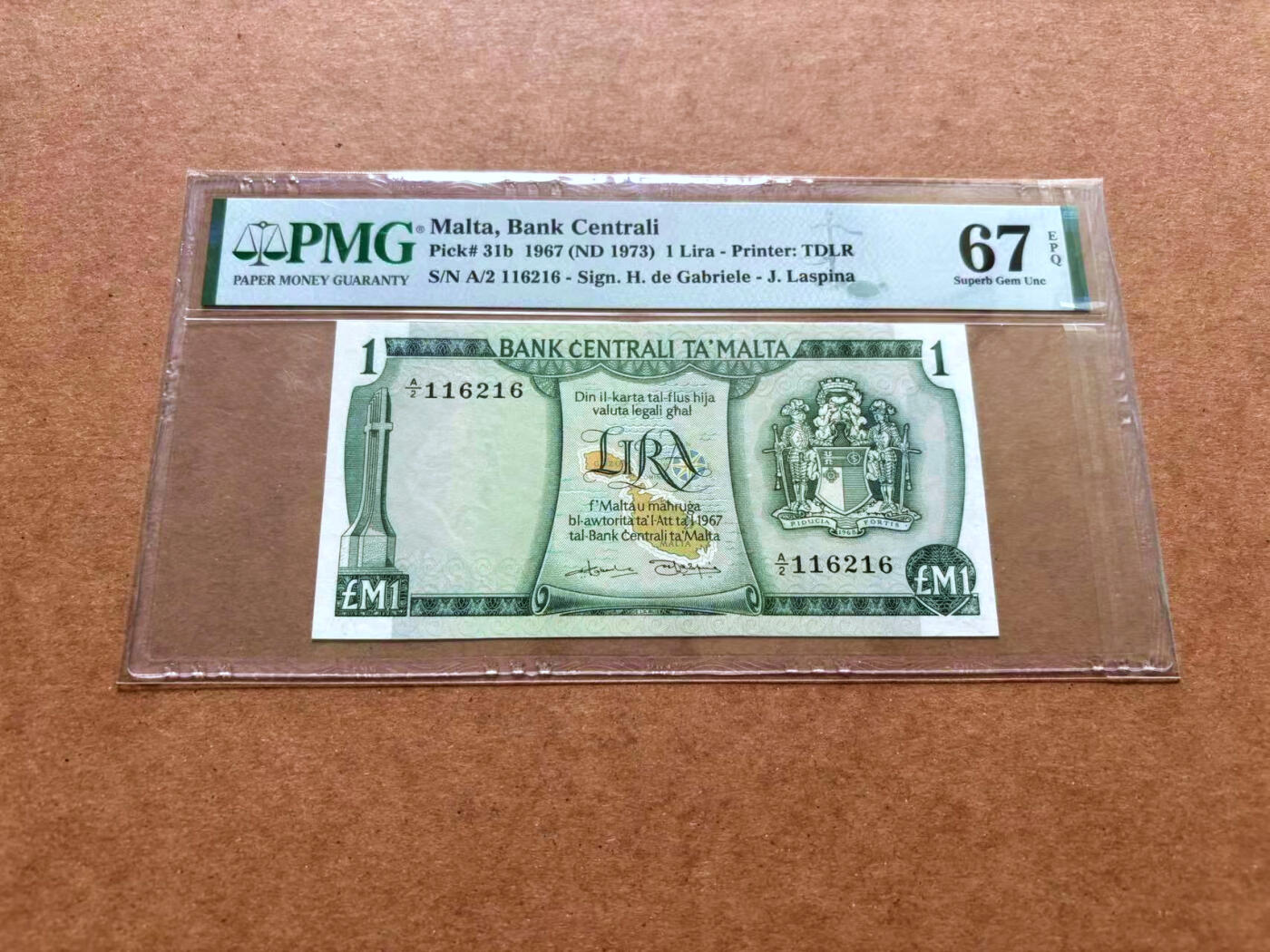 【Blue Auction】✨世界纸币精拍第489期【精】 【无47】马耳他 1973年1里拉 PMG67EPQ 高分