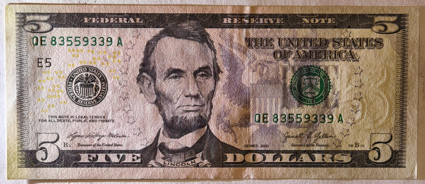 紫瑗钱币——第363期拍卖——纸币场 美国 2021年 E版 无序列 亚伯拉罕·林肯 5美元 彩色版 UNC