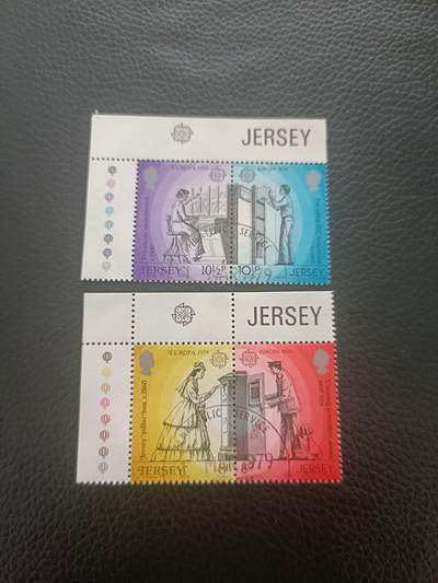 (23)英属泽西岛邮票1979年 欧罗巴邮政电信史邮差等4全连票 销票 - (23)英属泽西岛邮票1979年 欧罗巴邮政电信史邮差等4全连票 销票