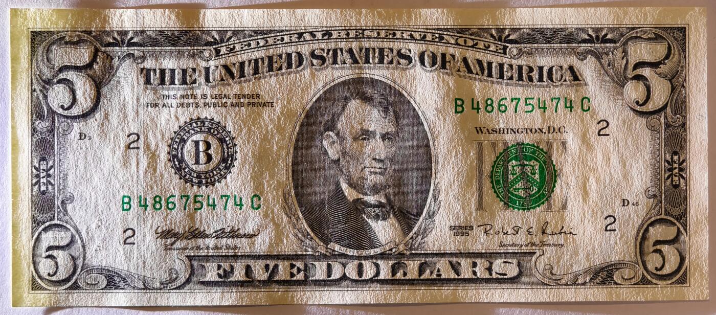 紫瑗钱币——第363期拍卖——纸币场 美国 1995年 B版 无序列 亚伯拉罕·林肯 5美元 小头版 UNC