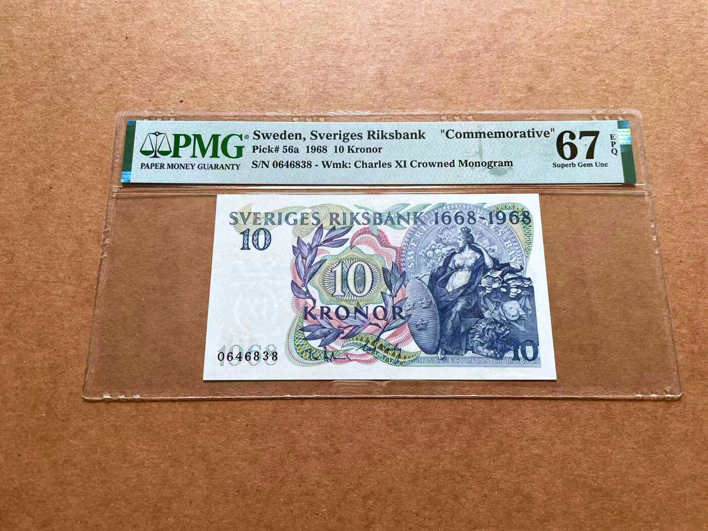 【Blue Auction】✨世界纸币精拍第489期【精】 瑞典 1968年10克朗 纪念钞 PMG67EPQ 高分