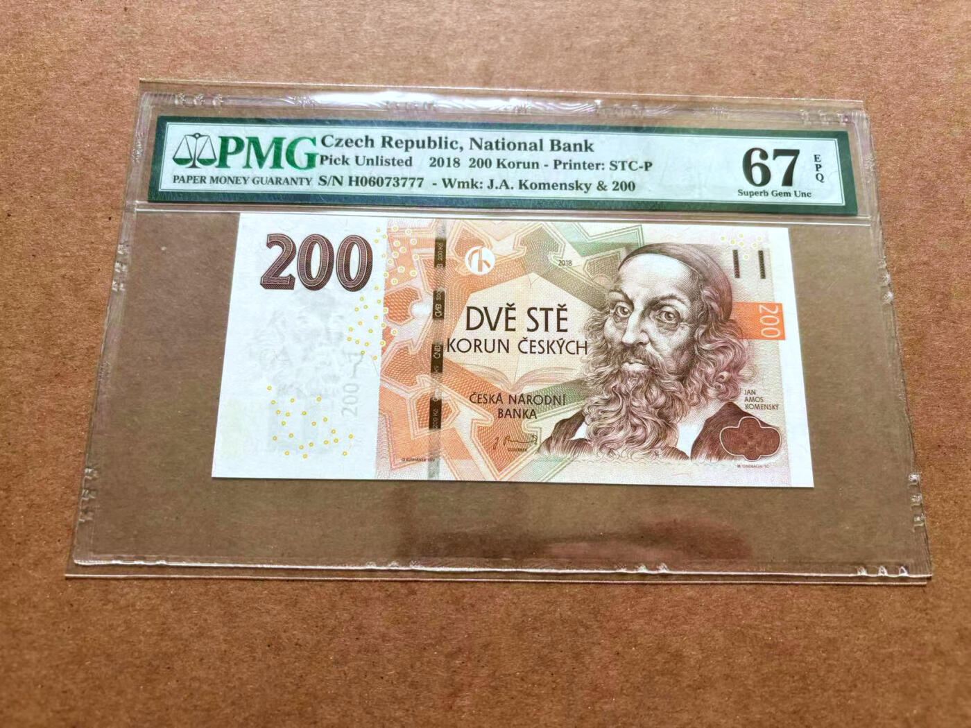 【Blue Auction】✨世界纸币精拍第489期【精】 【777豹子号】捷克 2018年200克朗 PMG67EPQ 高分