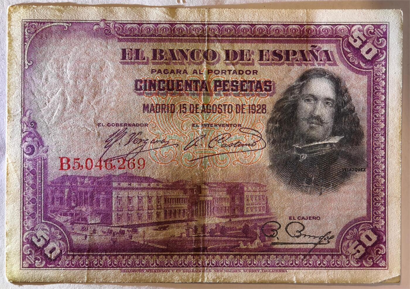 紫瑗钱币——第391期拍卖——纸币场 西班牙 1928年 油画《布雷达的献城》50比塞塔 AU
