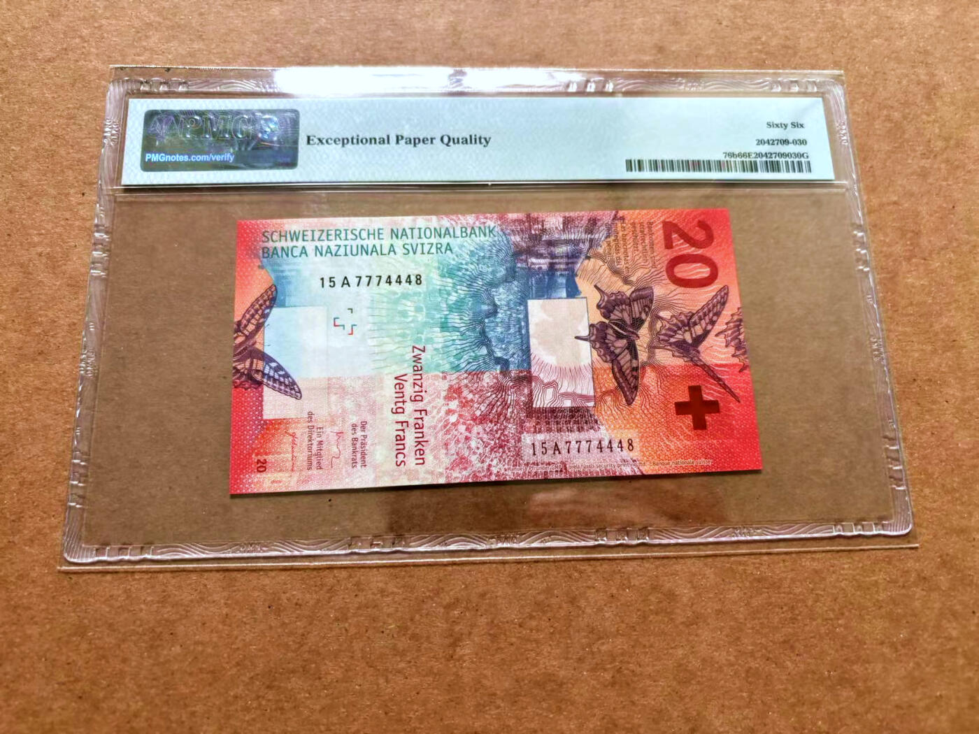 【Blue Auction】✨世界纸币精拍第489期【精】 【A冠】瑞士 2015年20法郎 PMG66EPQ 