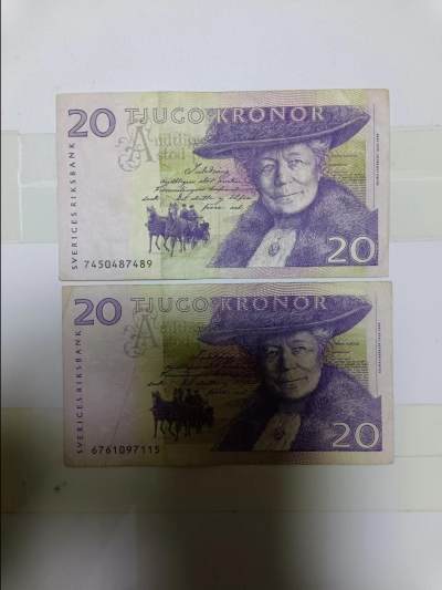 【20240611】非全新纸币第143场 - 瑞典20克朗2张纸币