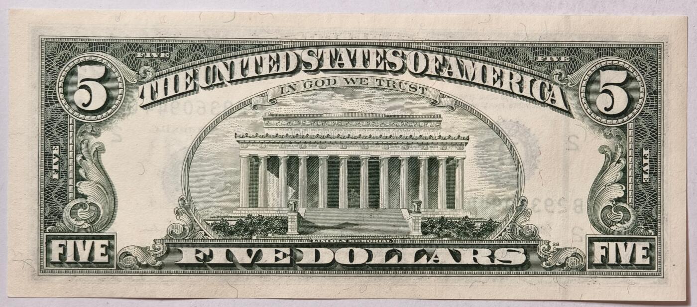 紫瑗钱币——第363期拍卖——纸币场 【双尾4】美国 1995年 B版 无序列 亚伯拉罕·林肯 5美元 小头版 UNC