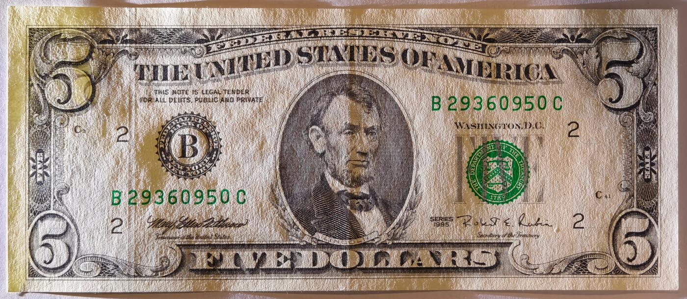 紫瑗钱币——第363期拍卖——纸币场 美国 1995年 B版 无序列 亚伯拉罕·林肯 5美元 小头版 UNC