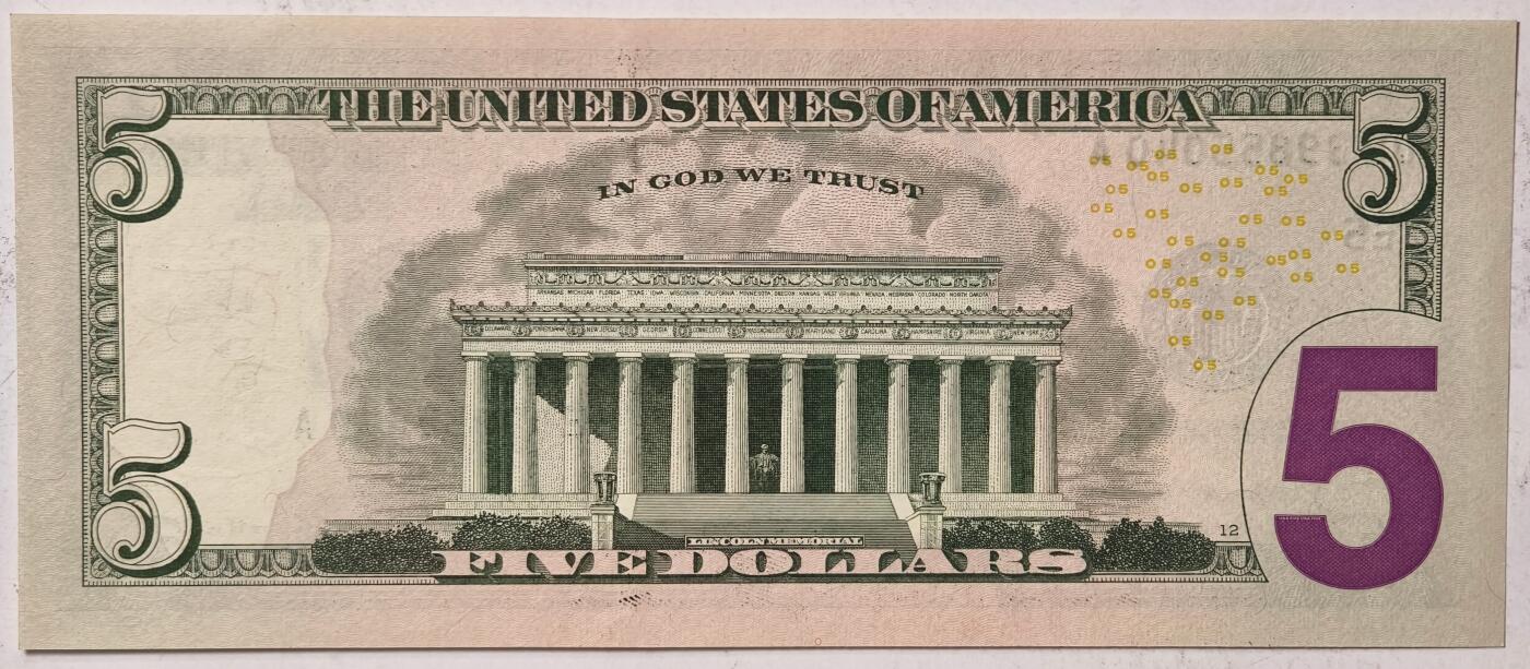 紫瑗钱币——第363期拍卖——纸币场 美国 2021年 E版 无序列 亚伯拉罕·林肯 5美元 彩色版 UNC