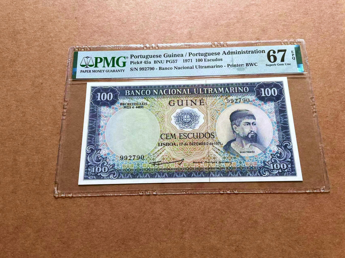 【Blue Auction】✨世界纸币精拍第489期【精】 葡属几内亚 1971年100埃斯库多  PMG67EPQ 高分