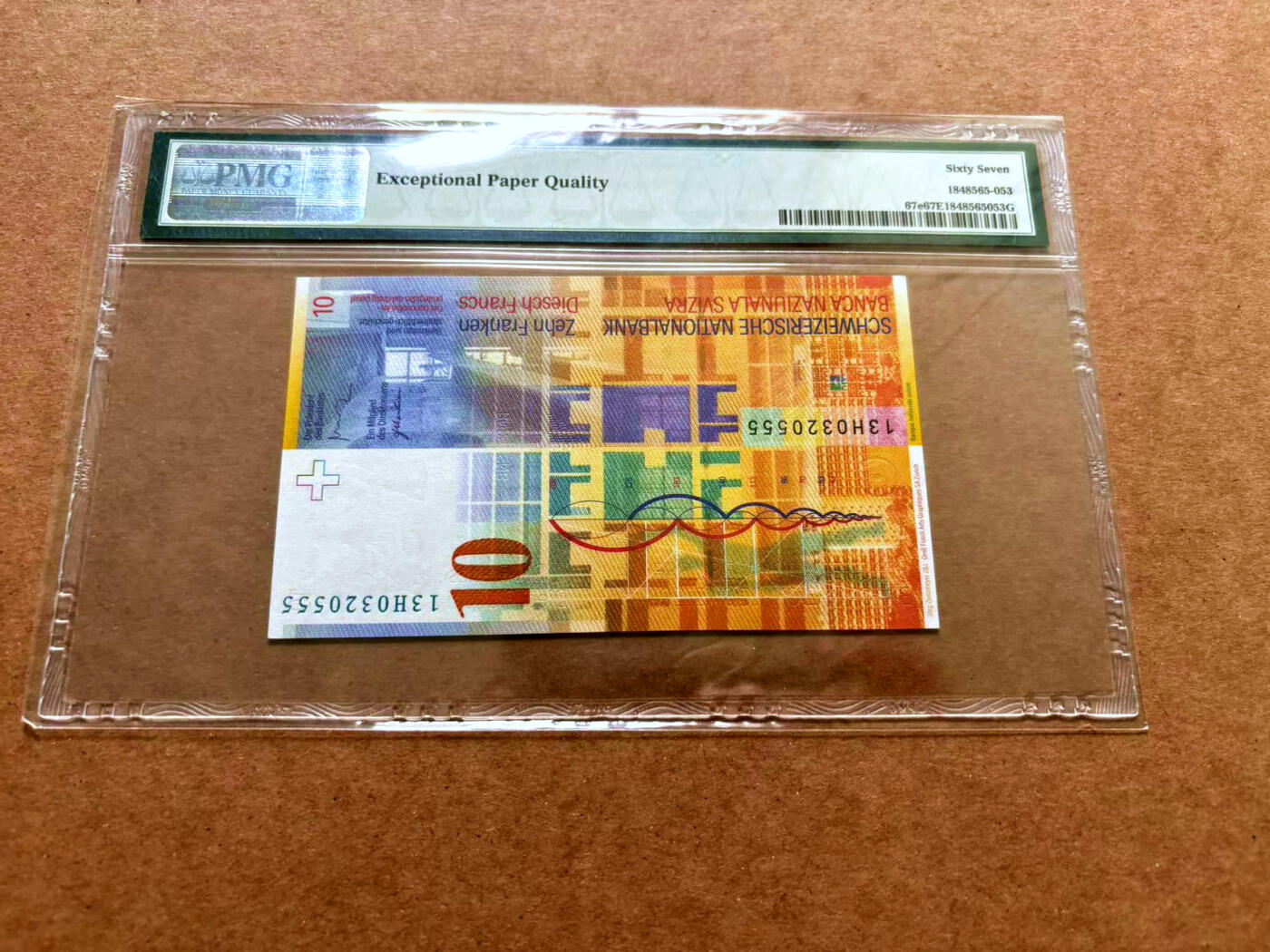 【Blue Auction】✨世界纸币精拍第489期【精】 【555豹子号无47】瑞士 2013年10法郎 PMG67EPQ 高分