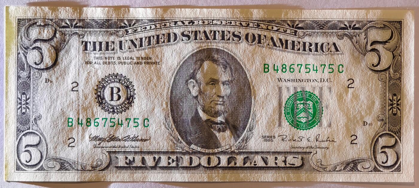 紫瑗钱币——第363期拍卖——纸币场 美国 1995年 B版 无序列 亚伯拉罕·林肯 5美元 小头版 UNC
