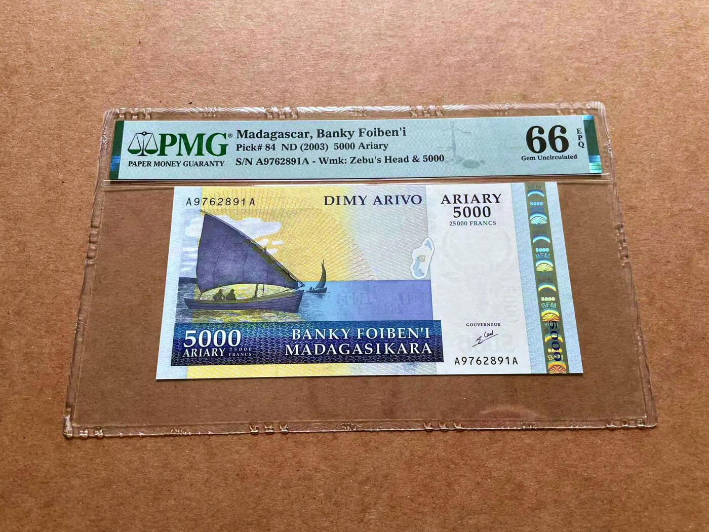 【Blue Auction】✨世界纸币精拍第489期【精】 【AA】马达加斯加 2003年5000阿利亚里 PMG66EPQ 