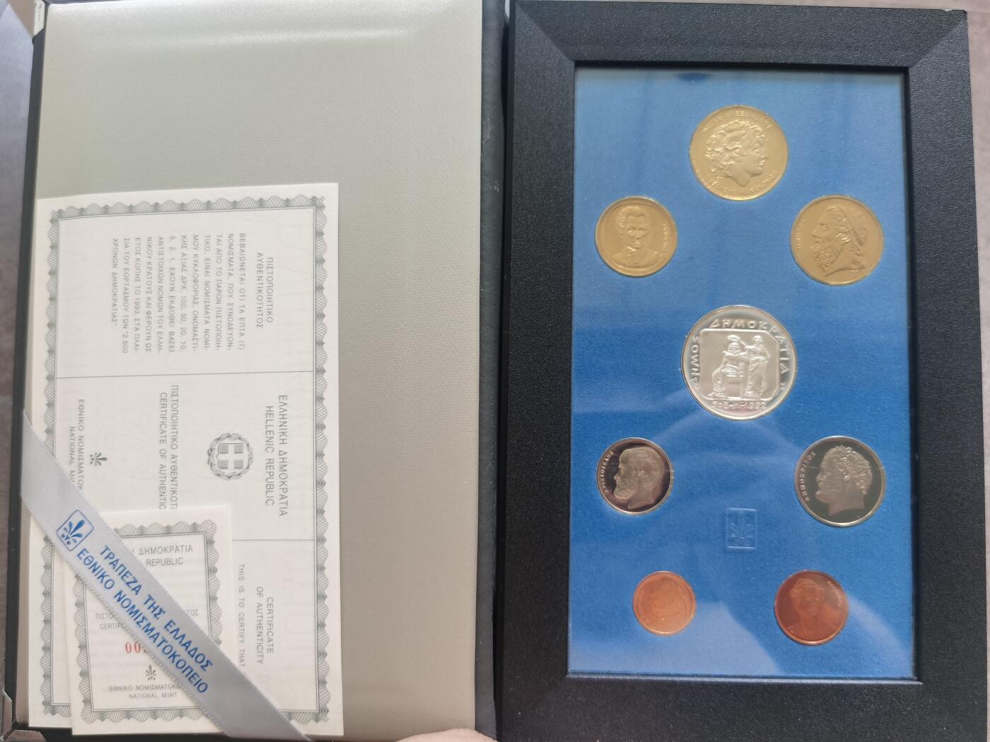 希腊1993年精制套币 Proof set 原包装带证书