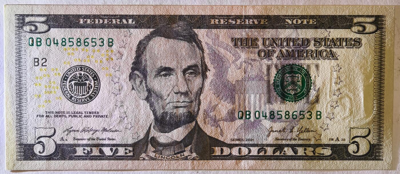 紫瑗钱币——第363期拍卖——纸币场 美国 2021年 B版 无序列 亚伯拉罕·林肯 5美元 彩色版 UNC