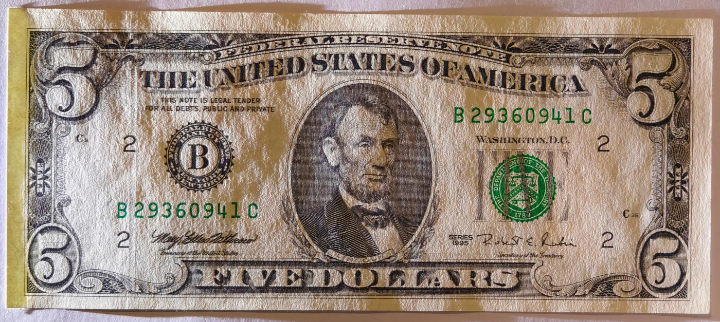 紫瑗钱币——第363期拍卖——纸币场 美国 1995年 B版 无序列 亚伯拉罕·林肯 5美元 小头版 UNC