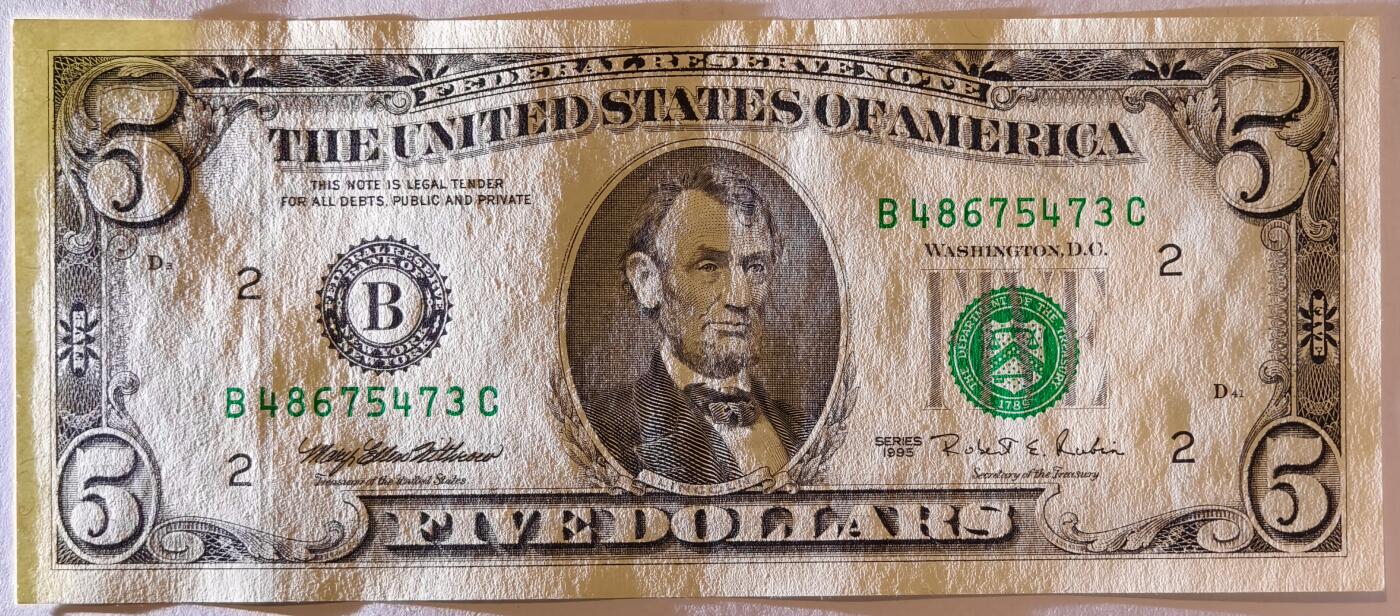 紫瑗钱币——第363期拍卖——纸币场 美国 1995年 B版 无序列 亚伯拉罕·林肯 5美元 小头版 UNC