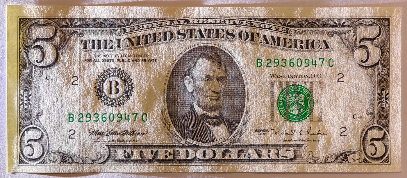 紫瑗钱币——第363期拍卖——纸币场 美国 1995年 B版 无序列 亚伯拉罕·林肯 5美元 小头版 UNC
