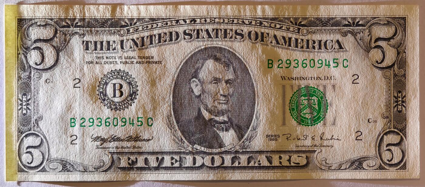 紫瑗钱币——第363期拍卖——纸币场 美国 1995年 B版 无序列 亚伯拉罕·林肯 5美元 小头版 UNC