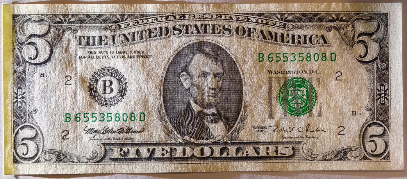 紫瑗钱币——第363期拍卖——纸币场 美国 1995年 B版 无序列 亚伯拉罕·林肯 5美元 小头版 UNC