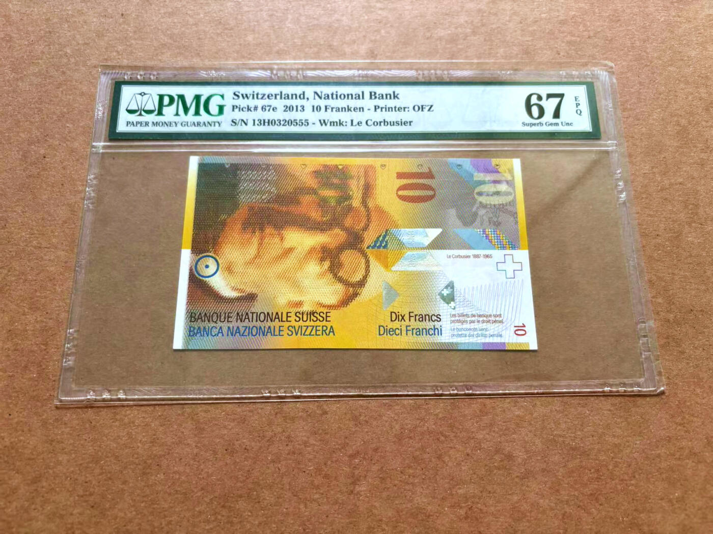 【Blue Auction】✨世界纸币精拍第489期【精】 【555豹子号无47】瑞士 2013年10法郎 PMG67EPQ 高分