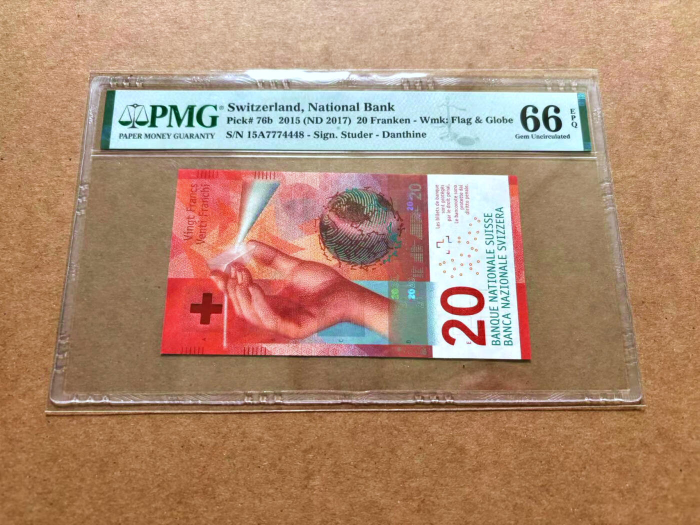 【Blue Auction】✨世界纸币精拍第489期【精】 【A冠】瑞士 2015年20法郎 PMG66EPQ 