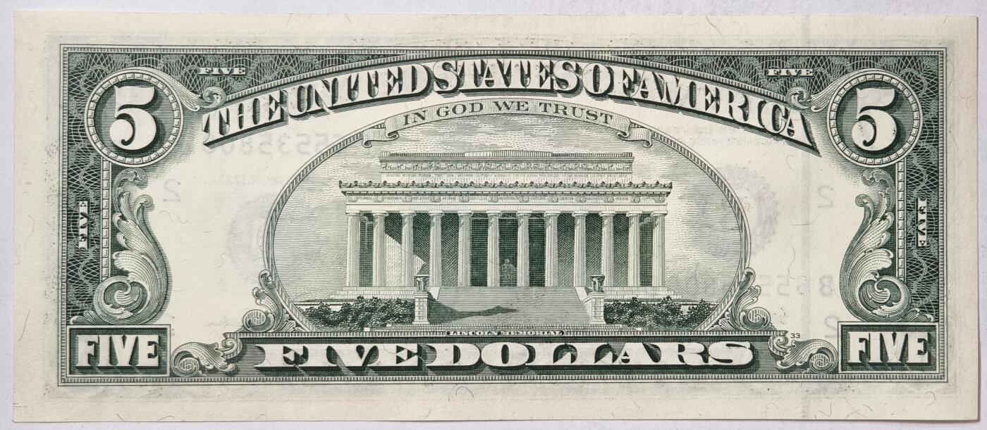 紫瑗钱币——第363期拍卖——纸币场 美国 1995年 B版 无序列 亚伯拉罕·林肯 5美元 小头版 UNC