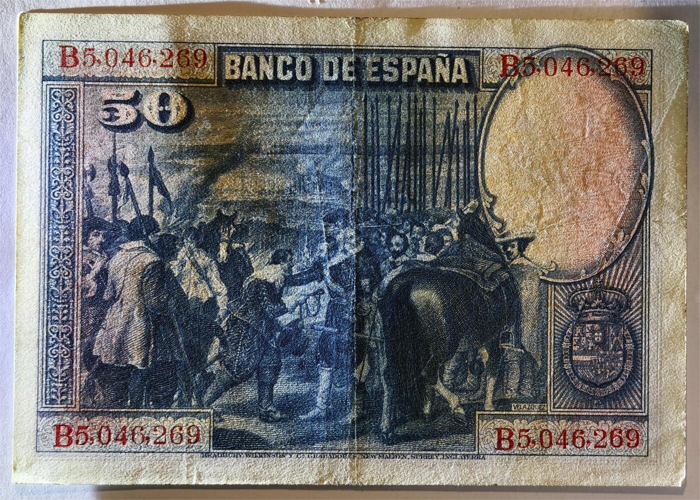 紫瑗钱币——第391期拍卖——纸币场 西班牙 1928年 油画《布雷达的献城》50比塞塔 AU