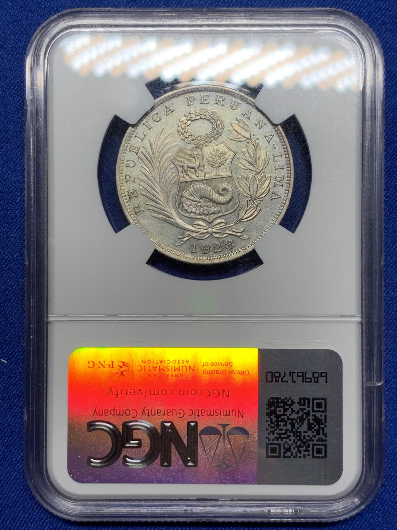 《竞宝斋》第277场- 周日，周一 2场连拍 （全场包邮） NGC UNCD 秘鲁1928年1/2坐洋