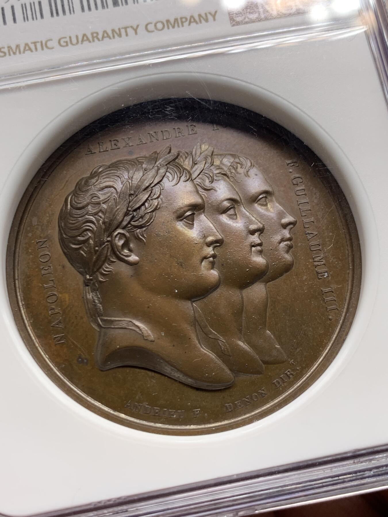 《竞宝斋》第277场- 周日，周一 2场连拍 （全场包邮） NGC MS63BN 法国 拿破仑一世 蒂尔西特和平 铜章  旨在纪念沙俄、普鲁士和法国之间的和平 非常少见的一款 迷人的状态