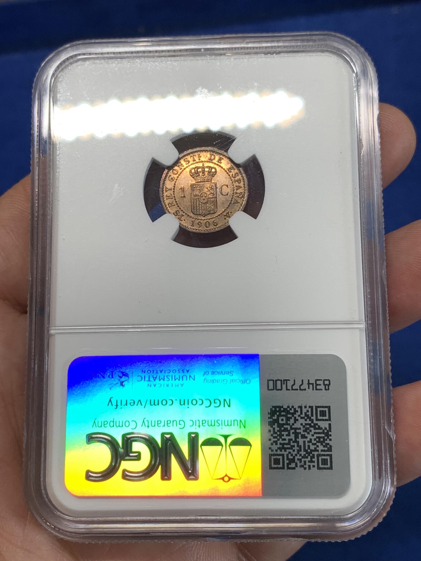 《竞宝斋》第277场- 周日，周一 2场连拍 （全场包邮） NGC UNCD 西班牙1906阿方索十三世1分铜币