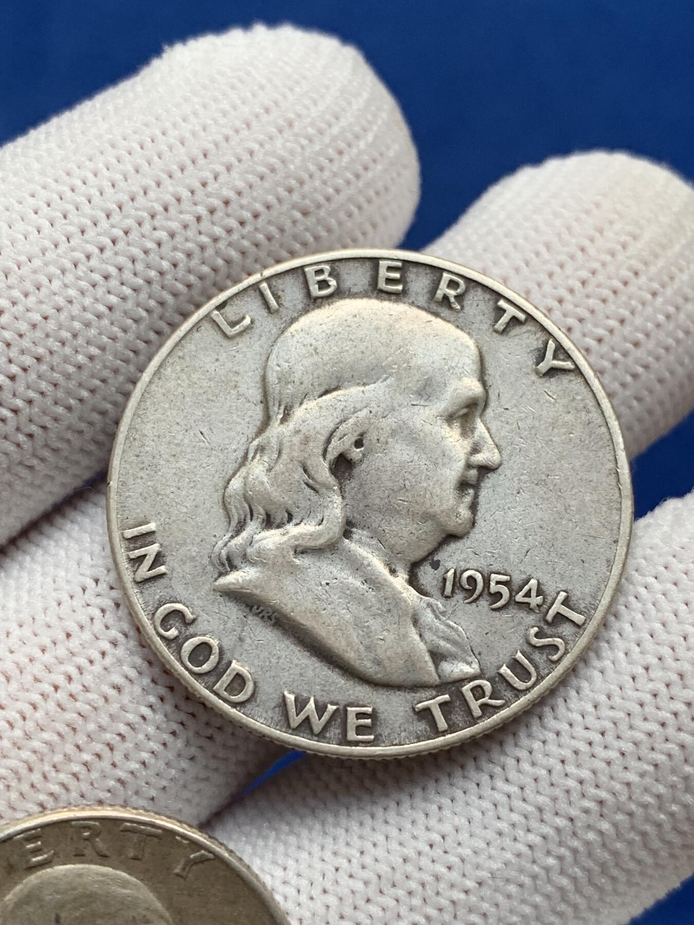 《竞宝斋》第277场- 周日，周一 2场连拍 （全场包邮） 两枚一组 美国两兄弟 1954年富兰克林50美分银币+1964年华盛顿25美分银币