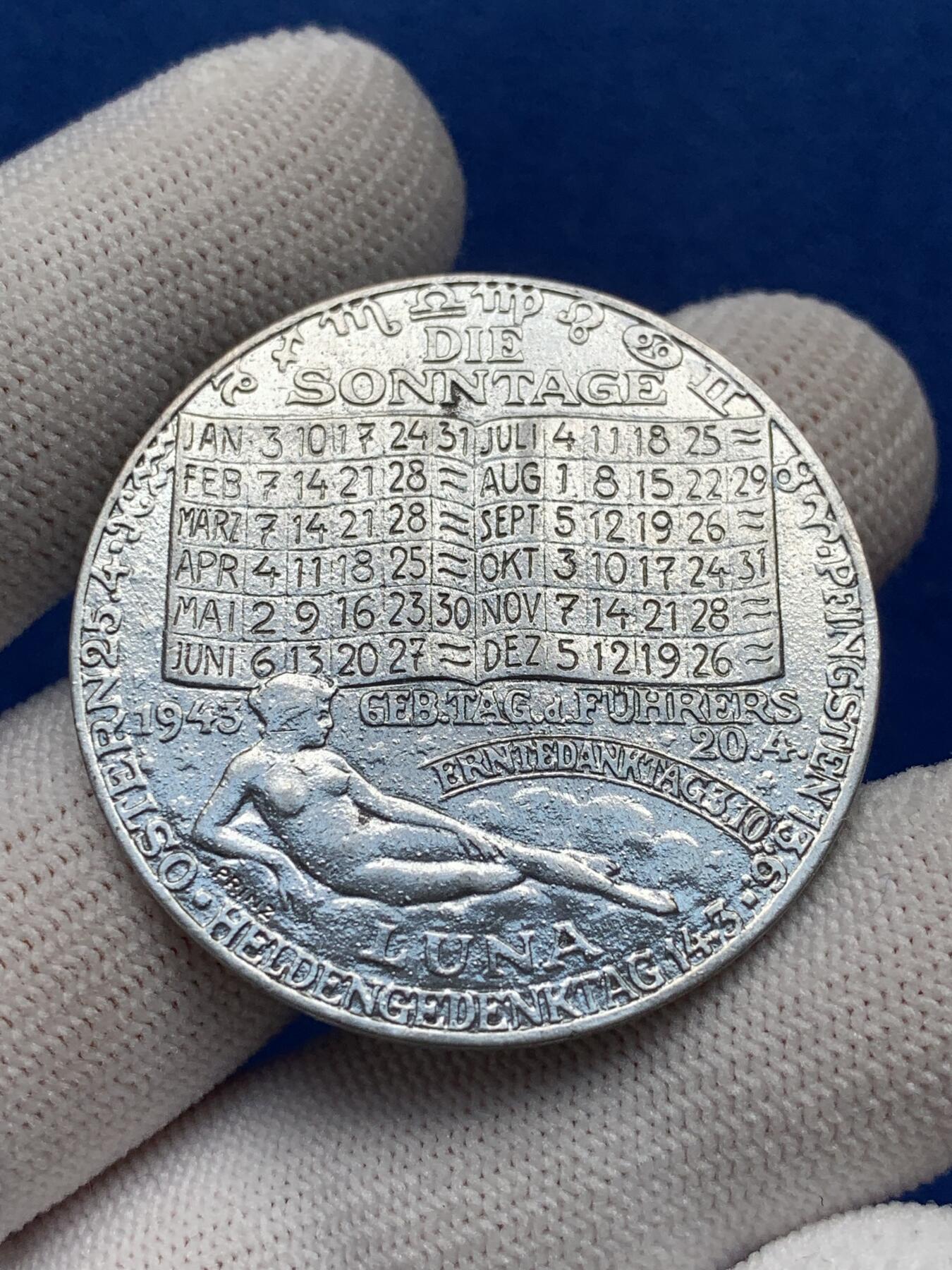 《竞宝斋》第277场- 周日，周一 2场连拍 （全场包邮） 德国 1943 法兰克福 广告代币 17.6克 40.3mm 二战中保留下来不容易 罗马广场的法兰克福背景和王子会议一样 细节见图