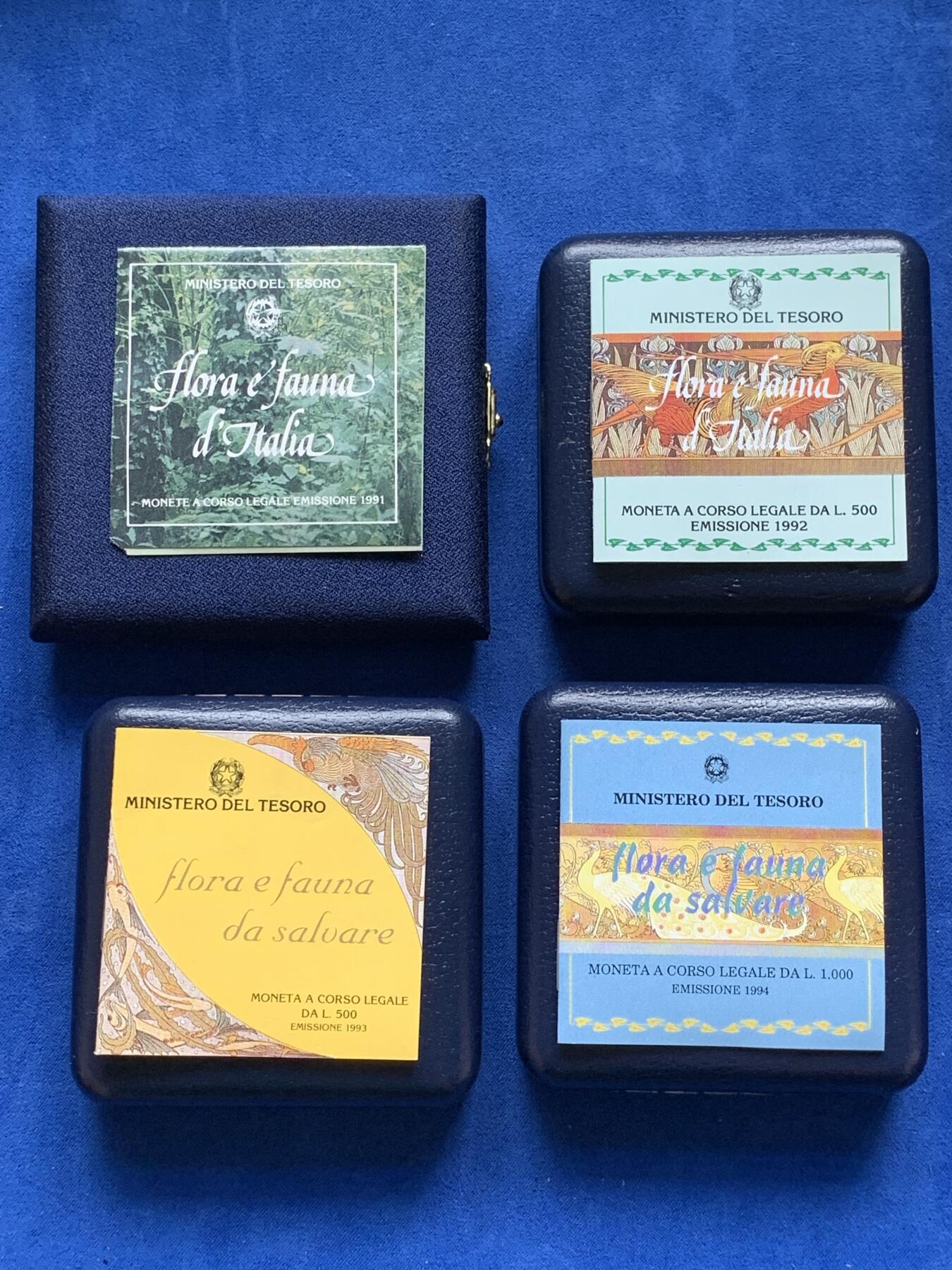 《竞宝斋》第277场- 周日，周一 2场连拍 （全场包邮） 5枚一组 意大利花神与动物精制银币 1000里拉1枚+500里拉3枚+200里拉1枚 4盒4证 835银