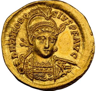 梧彩钱庄捡漏拍6月中 - Theodosius II, AD 402-450 东罗马帝国狄奥多西二世金币