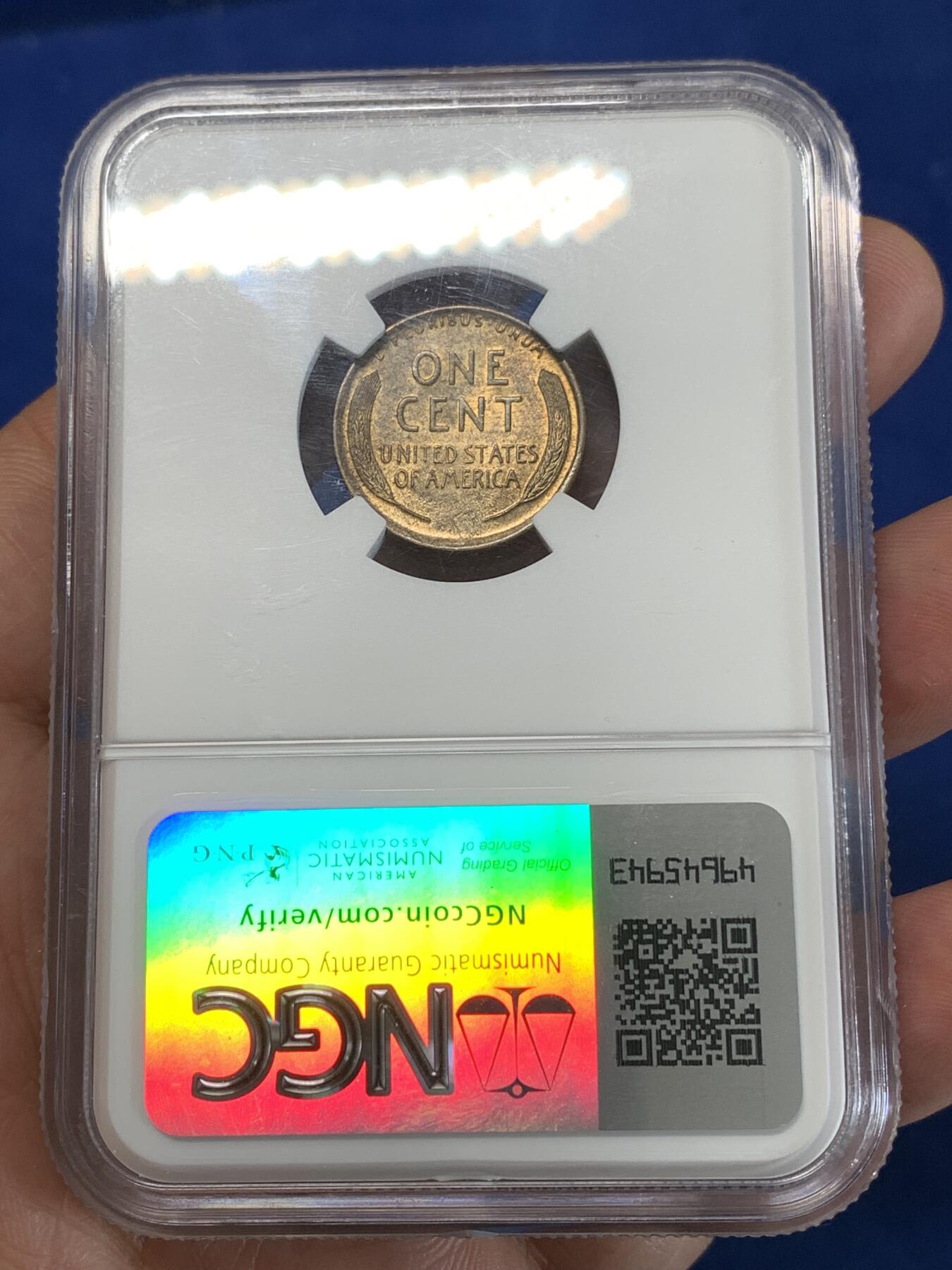 《竞宝斋》第277场- 周日，周一 2场连拍 （全场包邮） NGC MS63RB 1926美国无厂标麦穗1分 铜光自然 细节好 早期的麦穗好品的现在已经非常少了