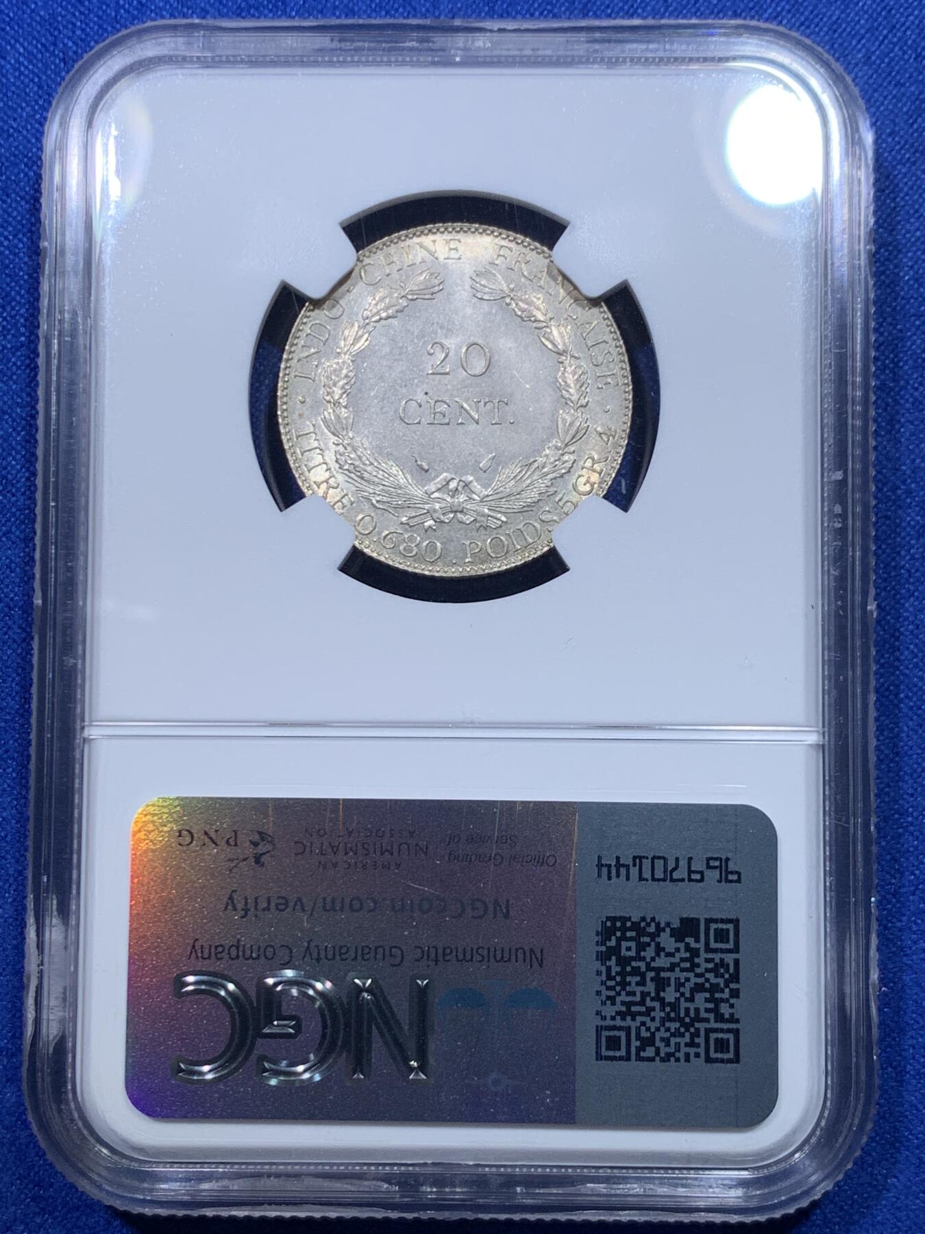 《竞宝斋》第277场- 周日，周一 2场连拍 （全场包邮） NGC MS64 法属印支 1937 坐人20分银币 低评好状态