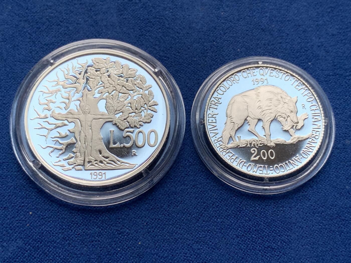 《竞宝斋》第277场- 周日，周一 2场连拍 （全场包邮） 5枚一组 意大利花神与动物精制银币 1000里拉1枚+500里拉3枚+200里拉1枚 4盒4证 835银